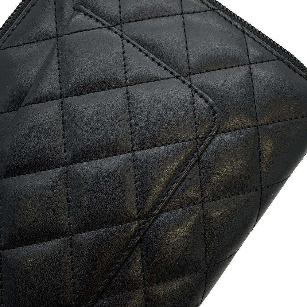 CHANEL Cambon Line Zip Around Long Cloth BlackA48660 Lambskin