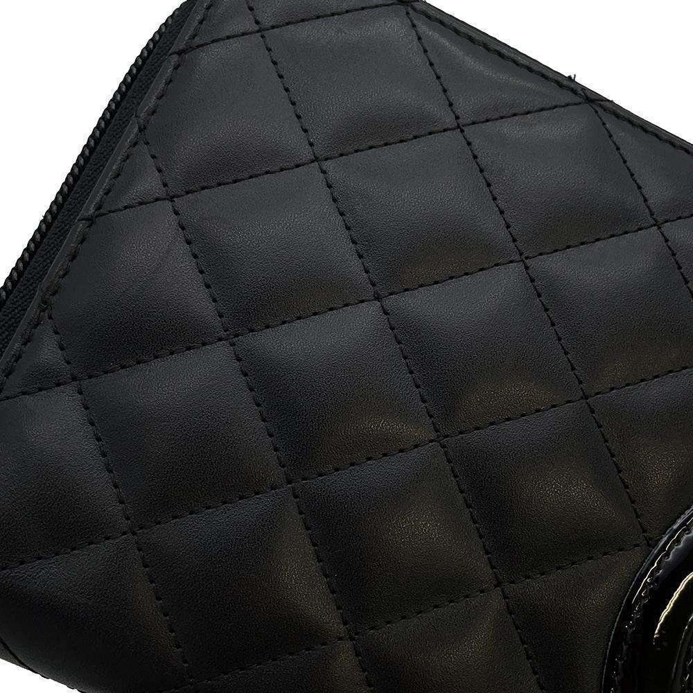 CHANEL Cambon Line Zip Around Long Cloth BlackA48660 Lambskin
