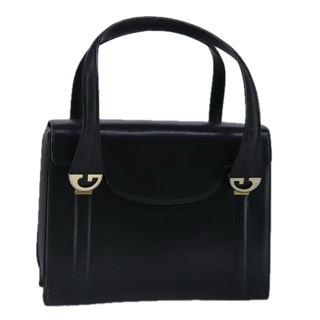 GUCCI Hand Bag Leather Black Gold 100355