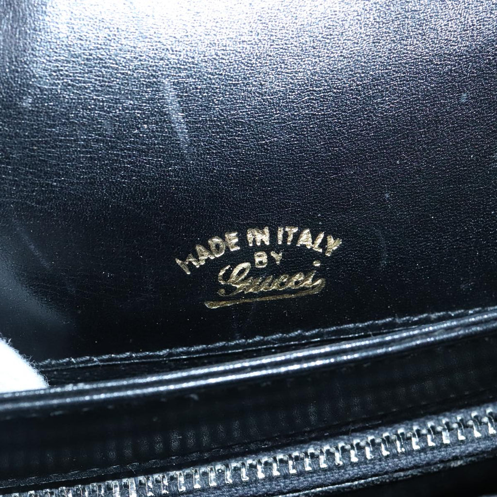 GUCCI Hand Bag Leather Black Gold 100355