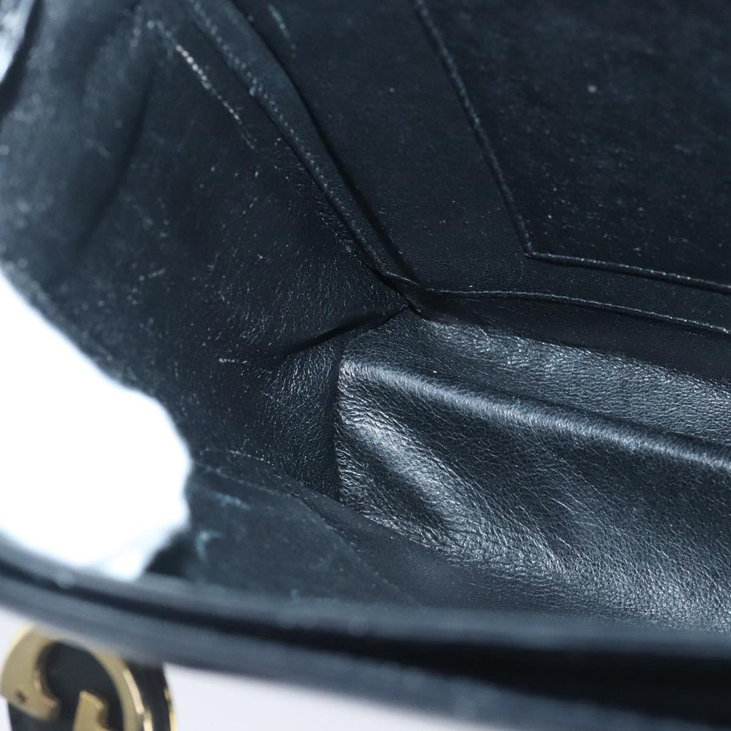 GUCCI Hand Bag Leather Black Gold 100355