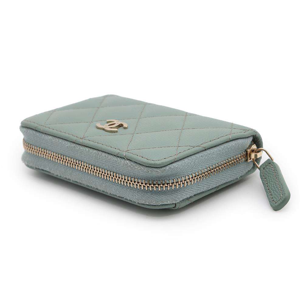 CHANEL Matelasse Classic Zip Coin Purse Light GreenAP0216 Caviar Leather