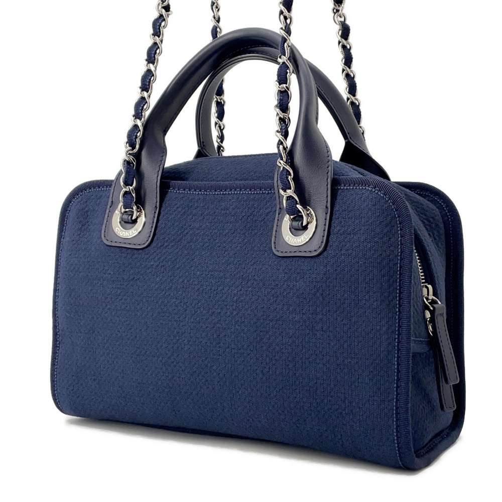 CHANEL Deauville 2wayChainBag NavyA92750 Canvas Leather