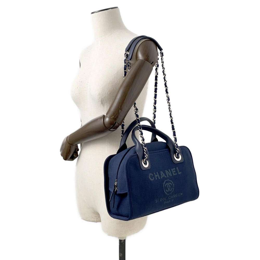 CHANEL Deauville 2wayChainBag NavyA92750 Canvas Leather