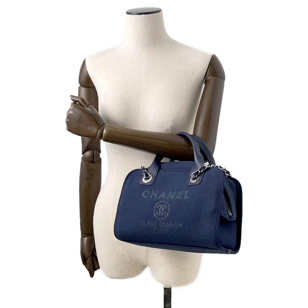 CHANEL Deauville 2wayChainBag NavyA92750 Canvas Leather