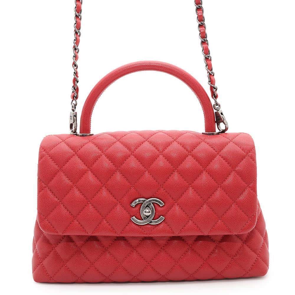 CHANEL Matelasse Coco Handle RedA92991 Caviar Leather