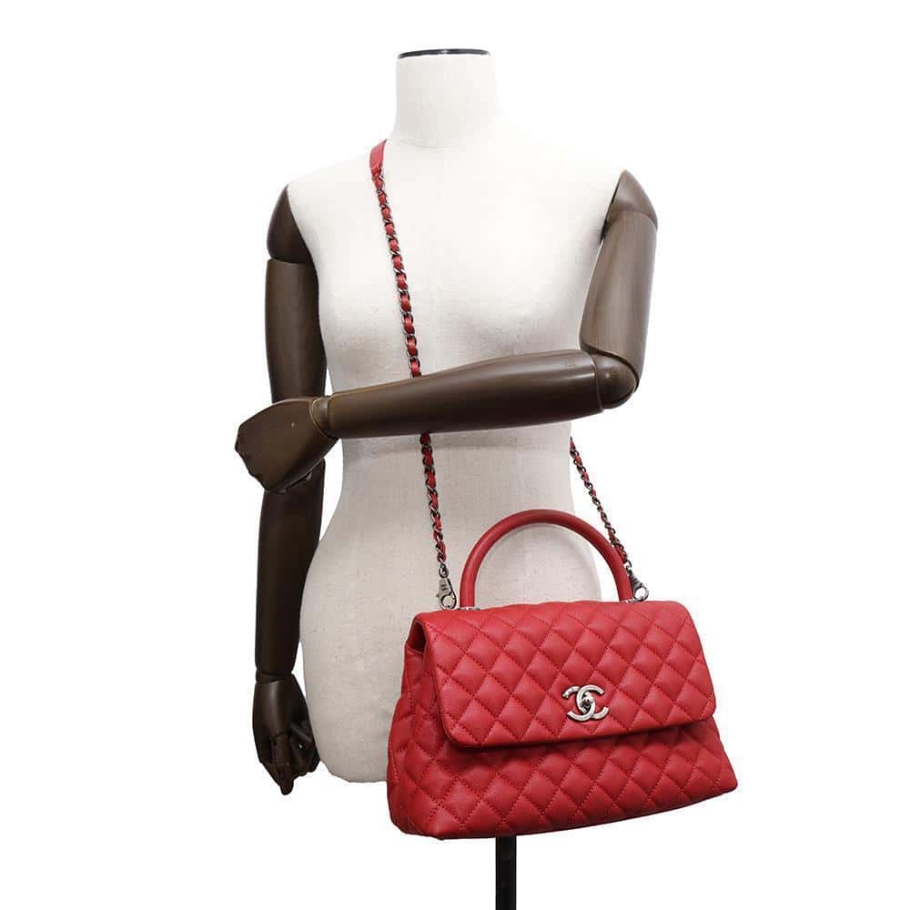 CHANEL Matelasse Coco Handle RedA92991 Caviar Leather