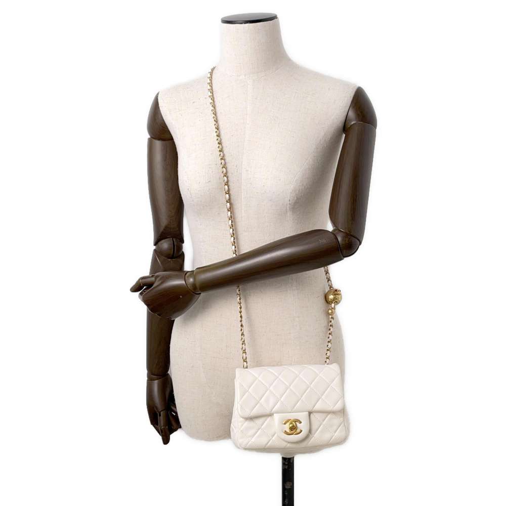 CHANEL Mini Materasse Chain Shoulder White Lambskin