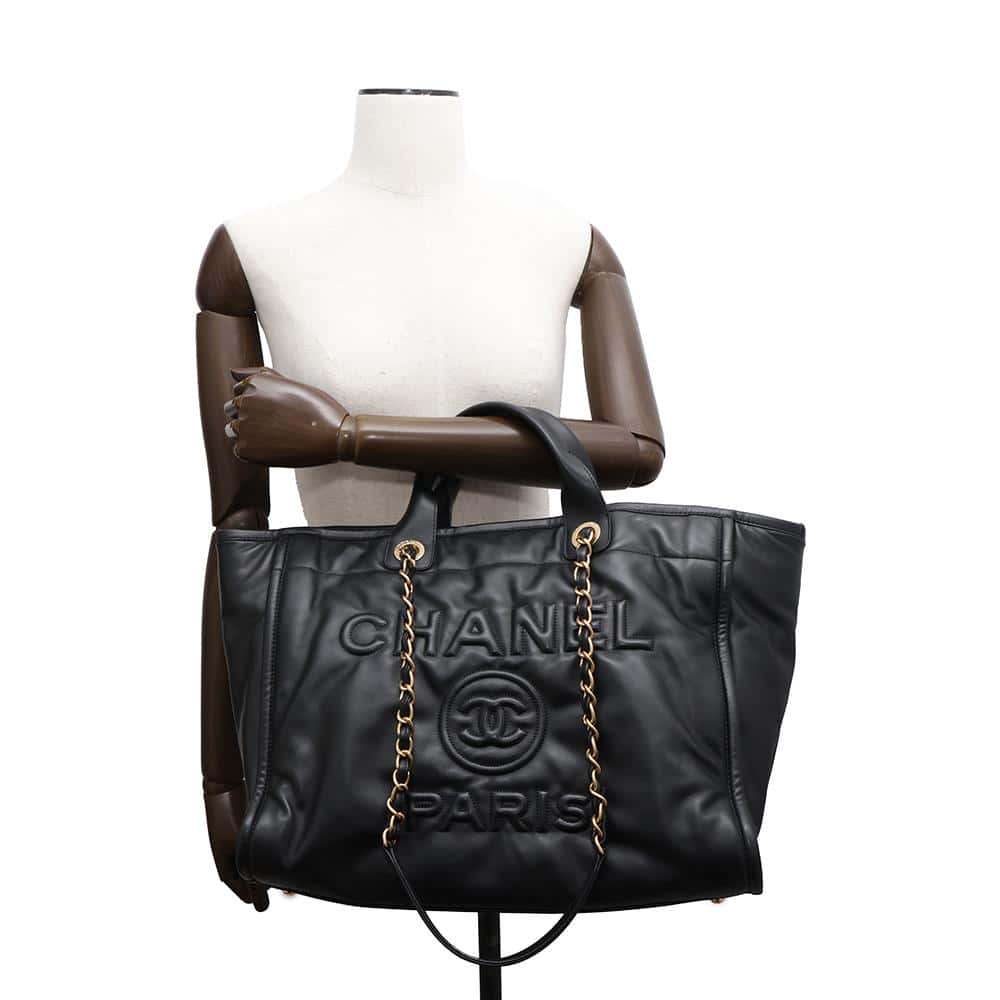 CHANEL Deauville embossed tote BlackAS3257 Lambskin Size Large