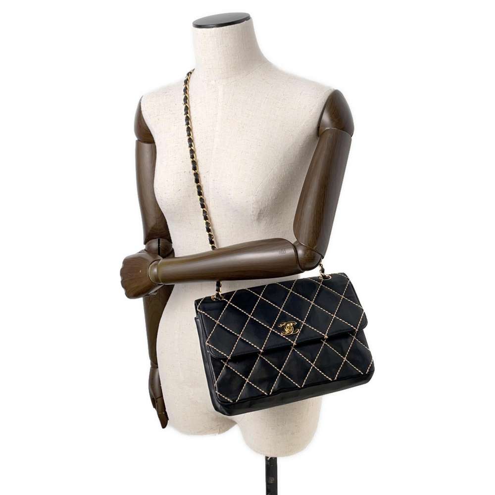 CHANEL Wild Stitch Flap Shoulder Black Leather
