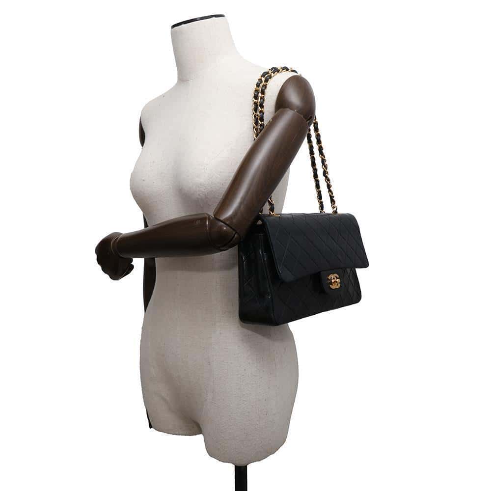 CHANEL Double Flap Matelasse ChainShoulder BlackA01112 Lambskin Size 25