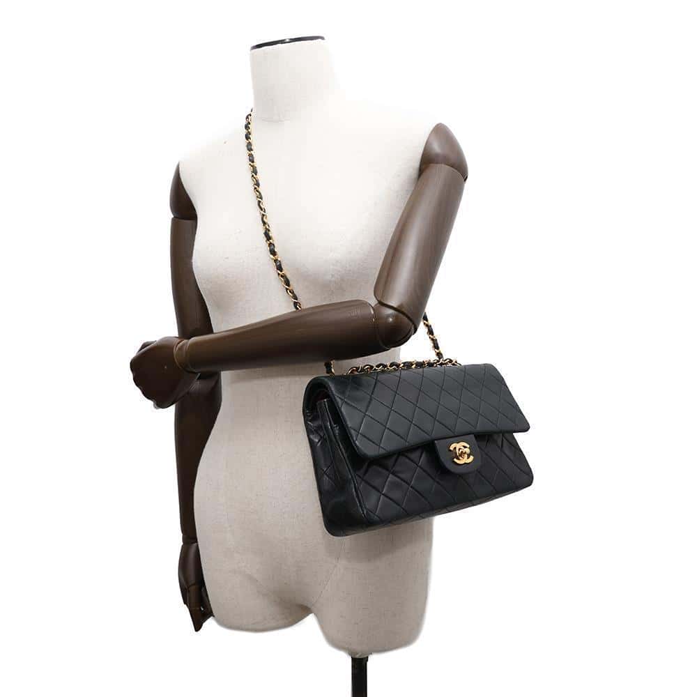 CHANEL Double Flap Matelasse ChainShoulder BlackA01112 Lambskin Size 25