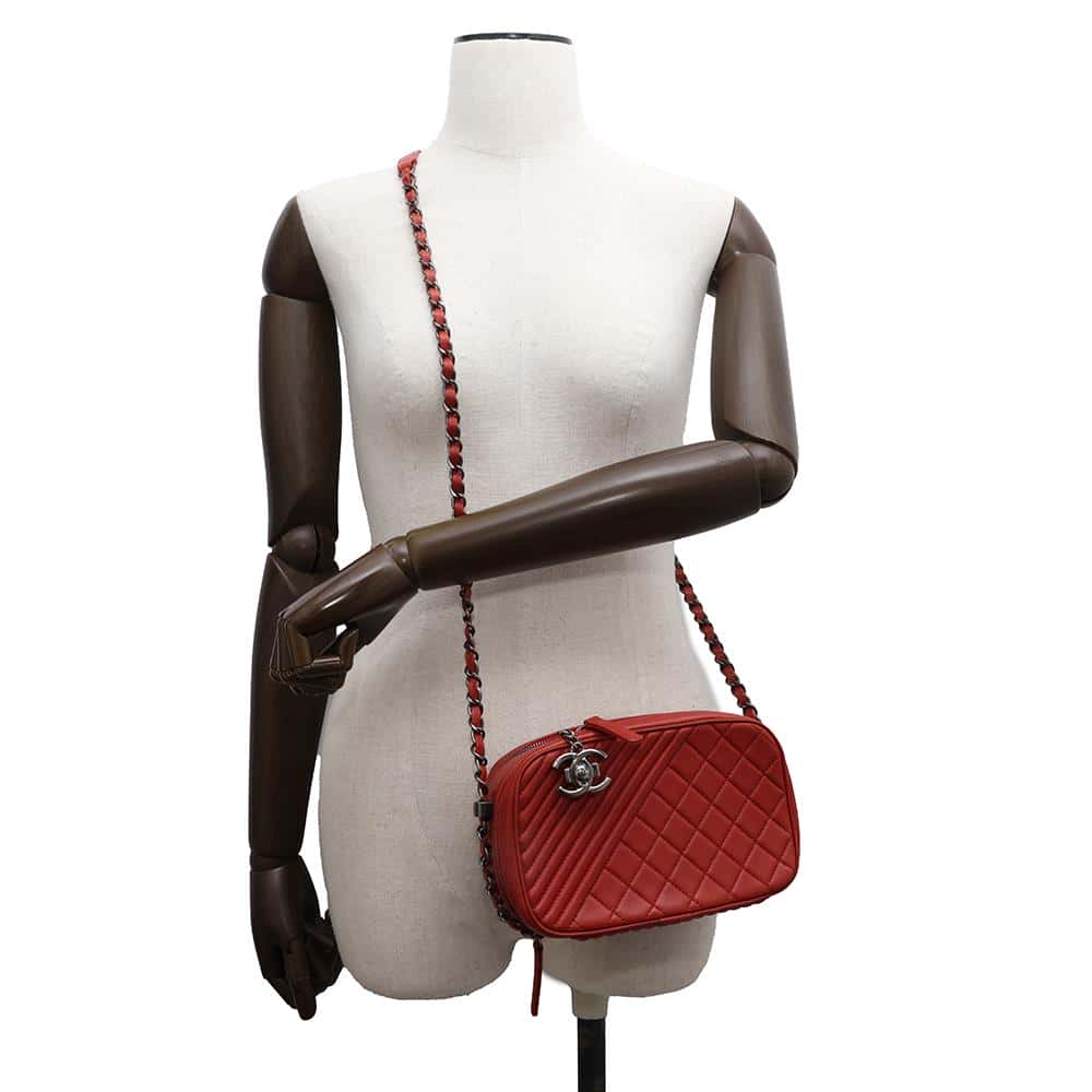 CHANEL Camera bag Red Lambskin