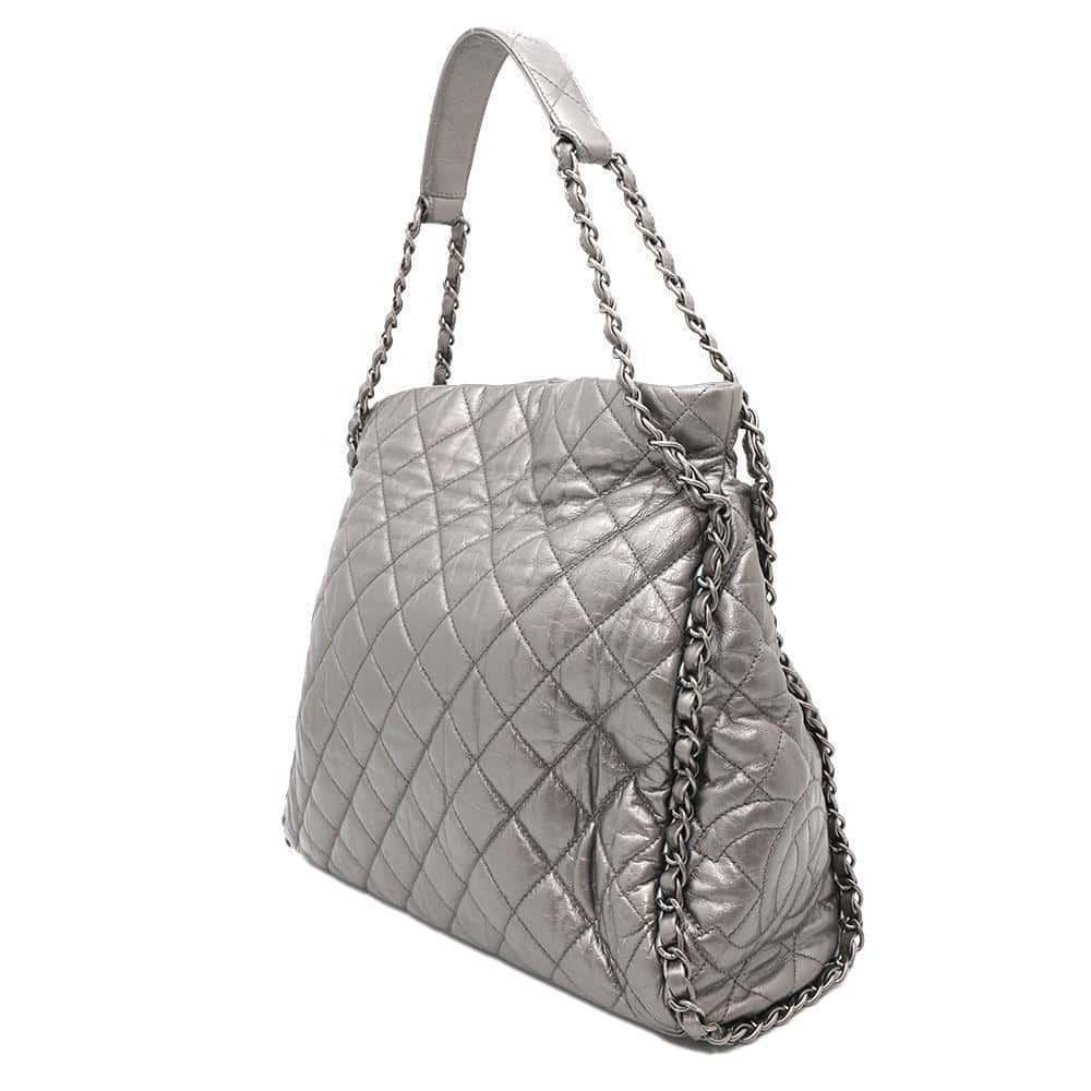 CHANEL Around Chain Shoulder Silver Leather