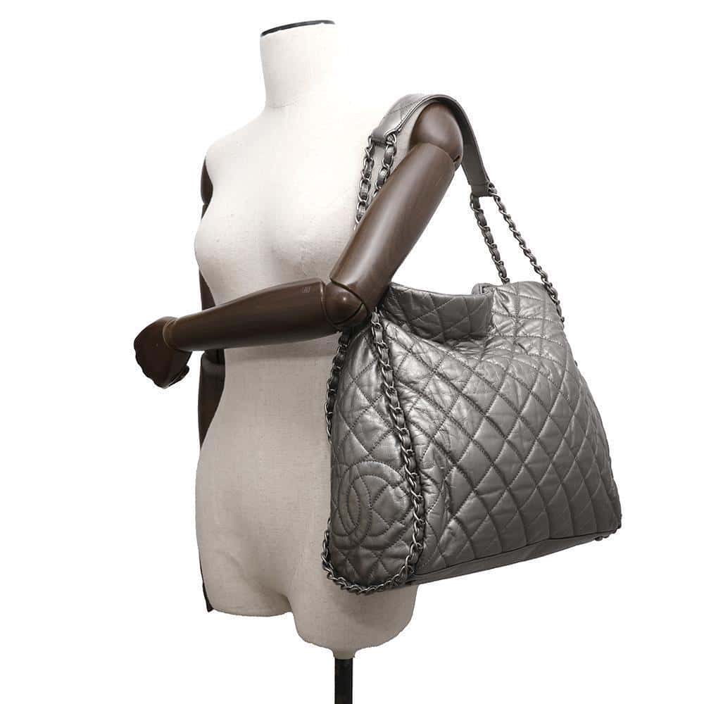 CHANEL Around Chain Shoulder Silver Leather