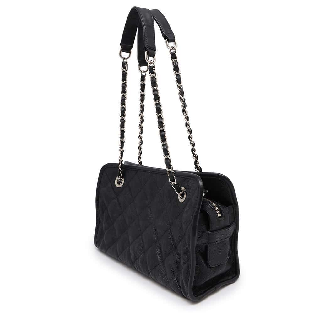 CHANEL French Riviera Chain Tote Black Caviar Leather