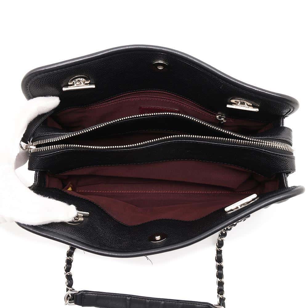 CHANEL French Riviera Chain Tote Black Caviar Leather