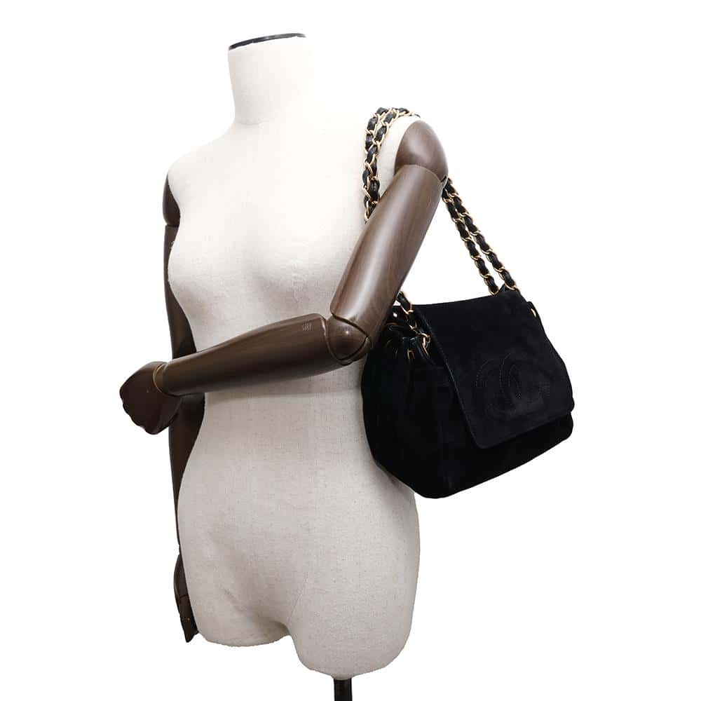 CHANEL CC Logo ChainShoulder Black Velour