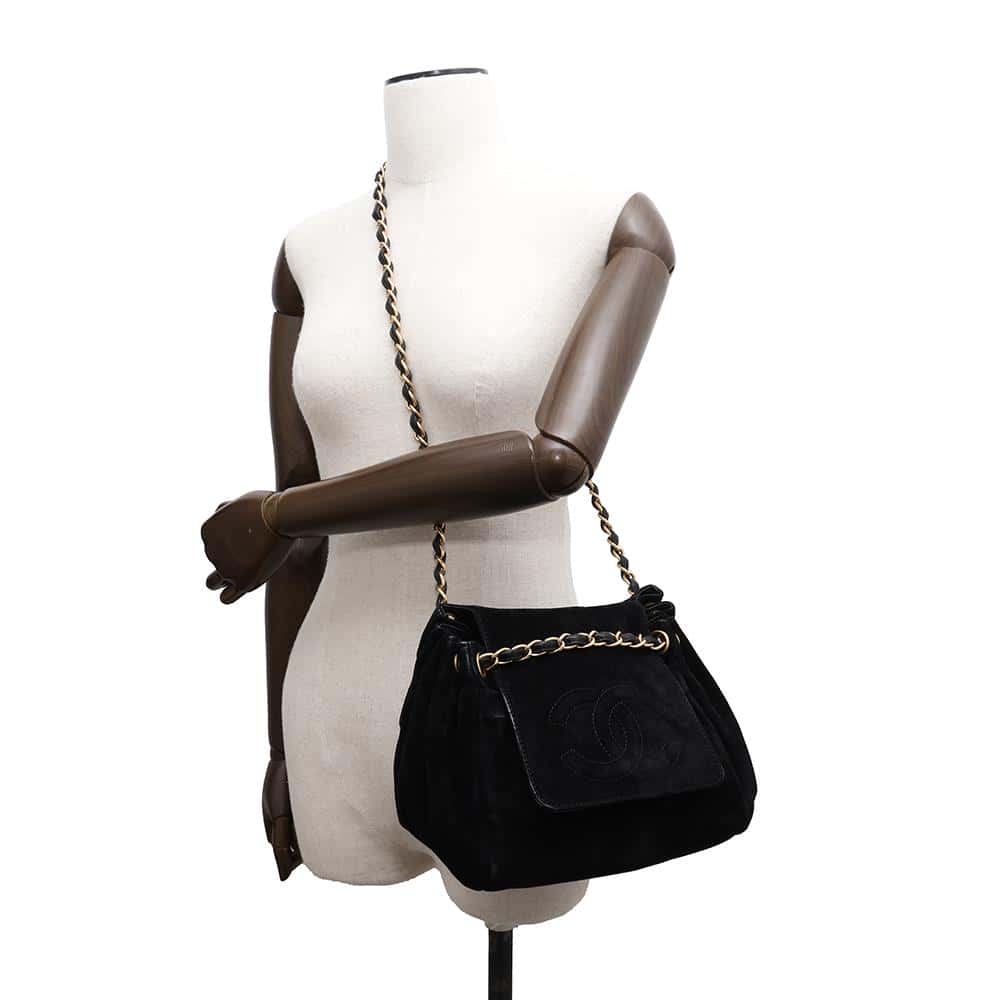 CHANEL CC Logo ChainShoulder Black Velour