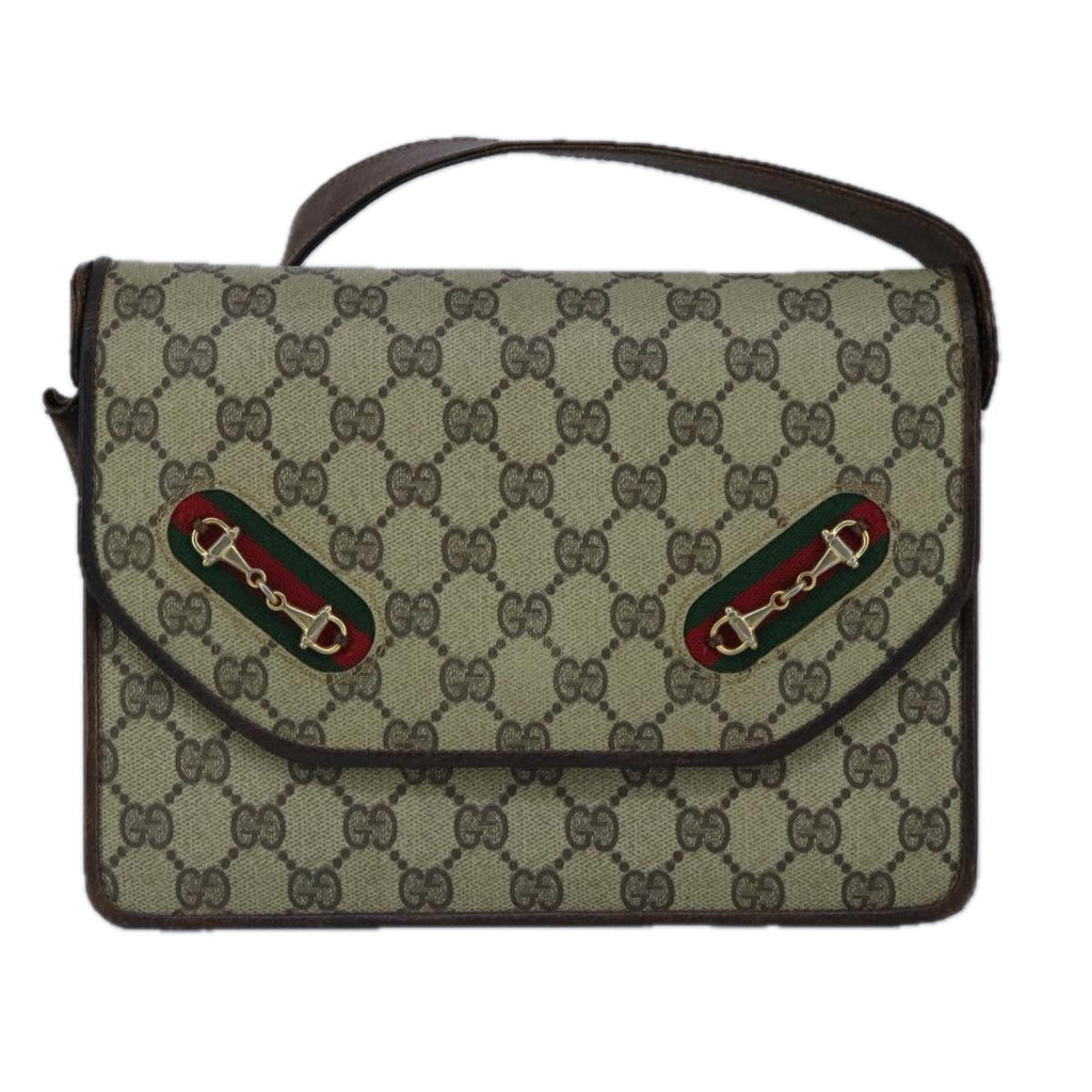 GUCCI GG Supreme Web Sherry Line Shoulder Bag PVC Leather Beige Gold 100377
