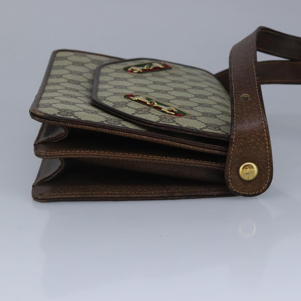 GUCCI GG Supreme Web Sherry Line Shoulder Bag PVC Leather Beige Gold 100377