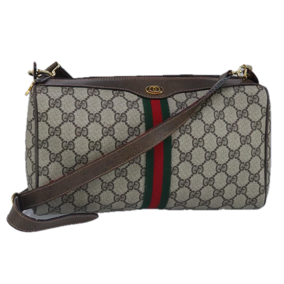 GUCCI GG Supreme Web Sherry Line Shoulder Bag PVC Beige Gold 100378