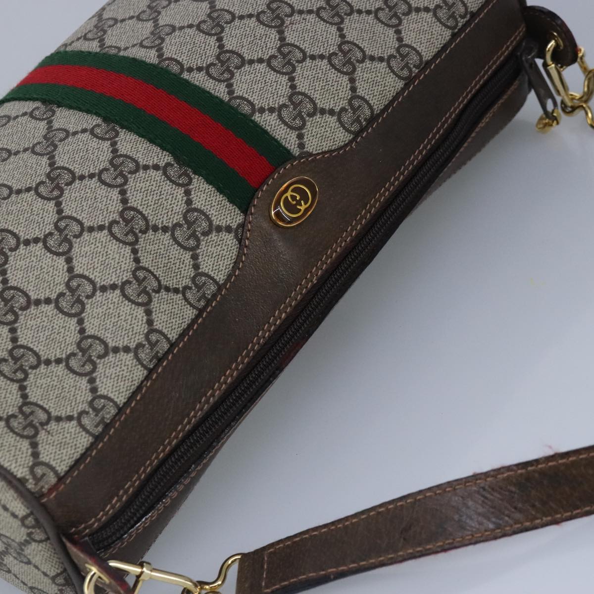 GUCCI GG Supreme Web Sherry Line Shoulder Bag PVC Beige Gold 100378