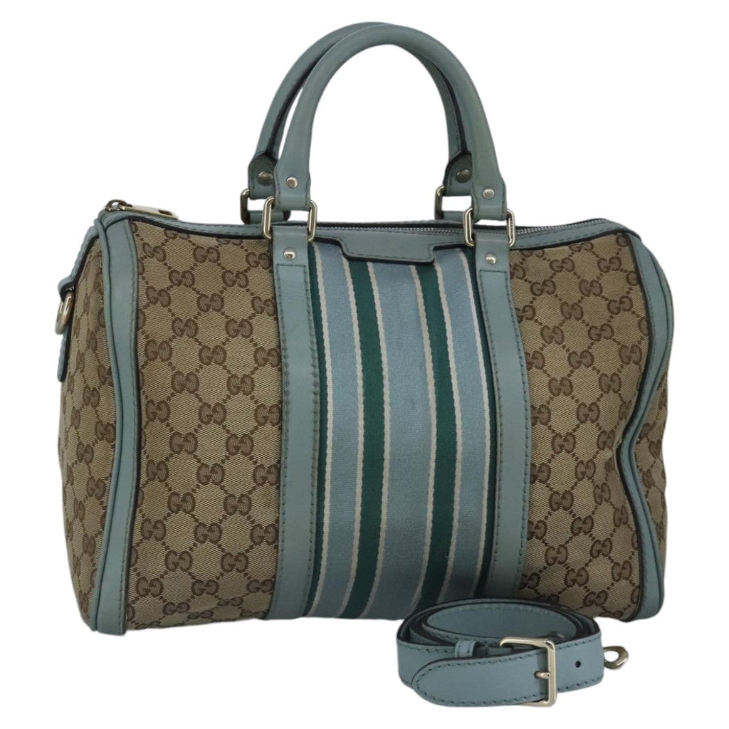 GUCCI GG Canvas Boston Bag 2way Beige Peppermint Silver 247205 100379