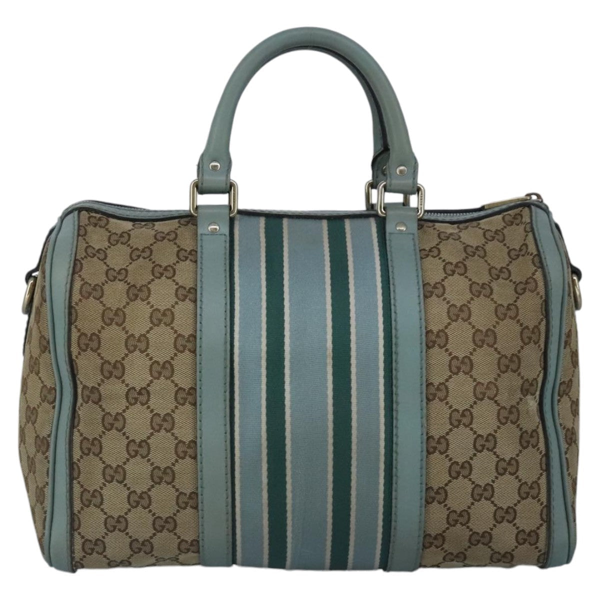 GUCCI GG Canvas Boston Bag 2way Beige Peppermint Silver 247205 100379