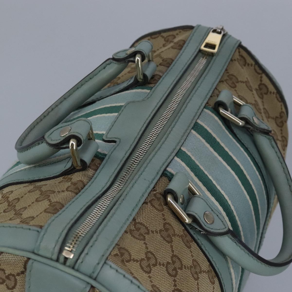 GUCCI GG Canvas Boston Bag 2way Beige Peppermint Silver 247205 100379