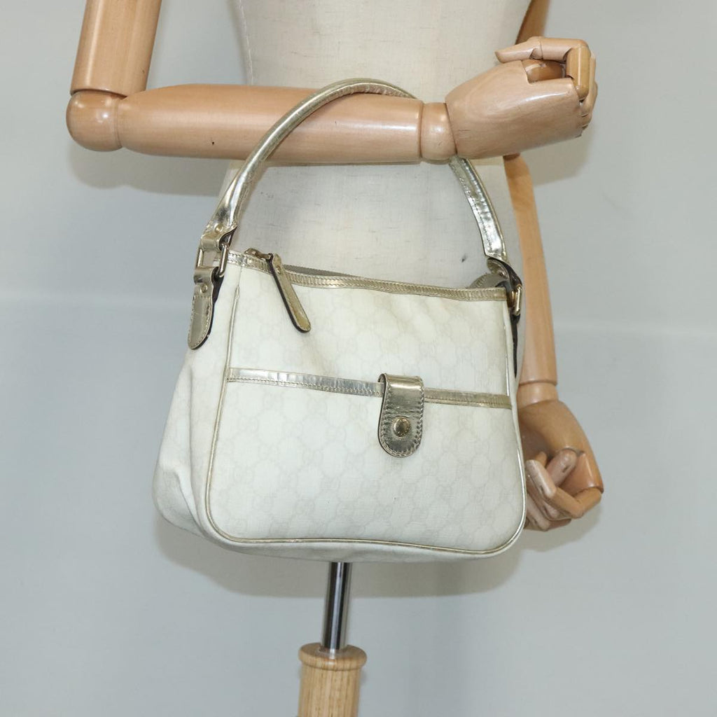 GUCCI GG Supreme Hand Bag PVC Leather White Gold 190258 100380