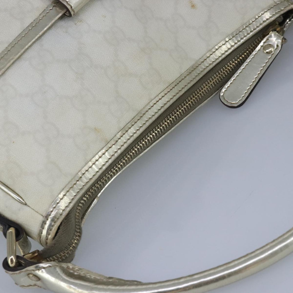 GUCCI GG Supreme Hand Bag PVC Leather White Gold 190258 100380