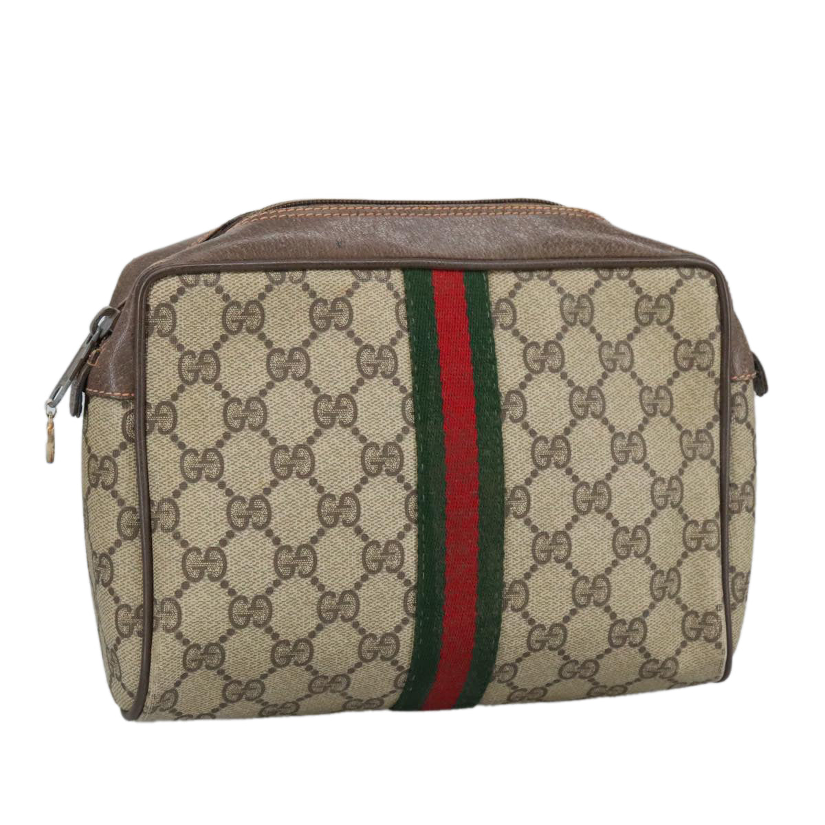 GUCCI GG Supreme Web Sherry Line Clutch Bag PVC Beige Red 89 01 012 100395
