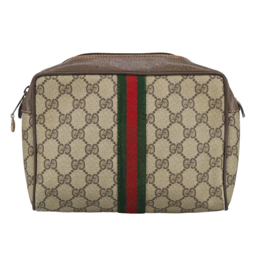 GUCCI GG Supreme Web Sherry Line Clutch Bag PVC Beige Red 89 01 012 100395