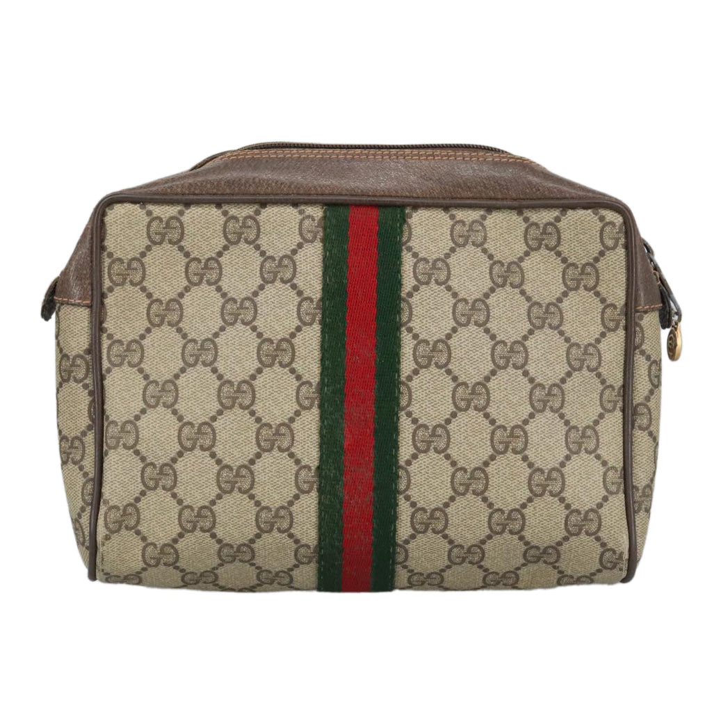 GUCCI GG Supreme Web Sherry Line Clutch Bag PVC Beige Red 89 01 012 100395