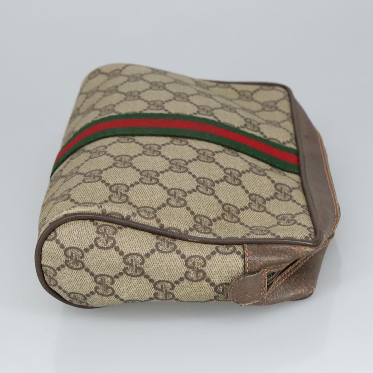 GUCCI GG Supreme Web Sherry Line Clutch Bag PVC Beige Red 89 01 012 100395