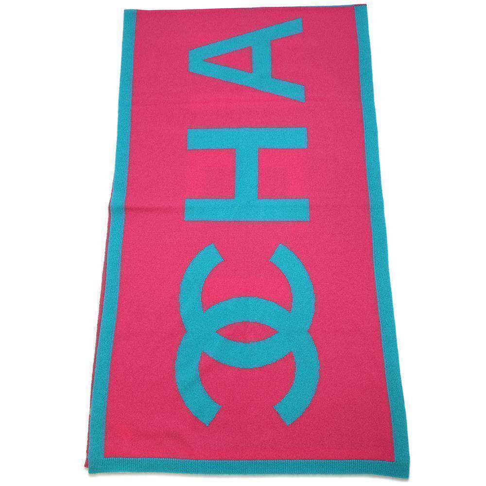 CHANEL CHANEL Logo/CC Logo Scarf Pink/Sky Blue Cashmere100%