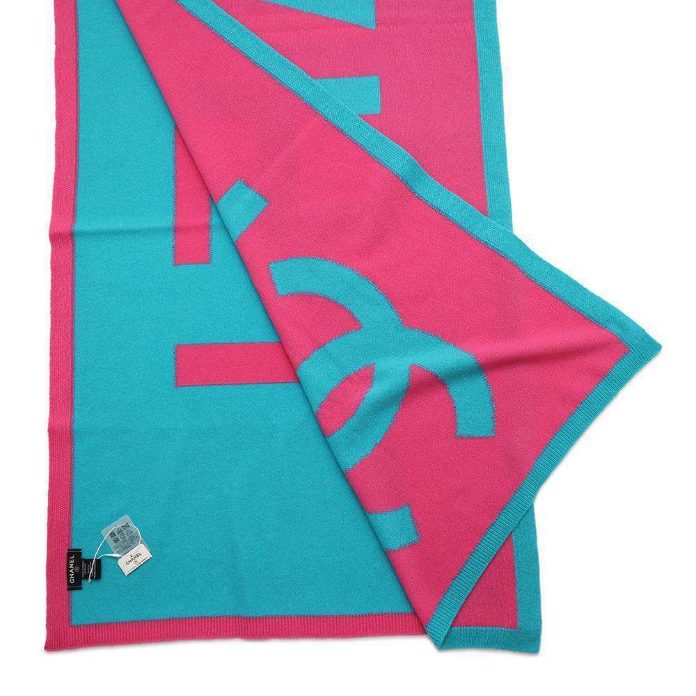 CHANEL CHANEL Logo/CC Logo Scarf Pink/Sky Blue Cashmere100%