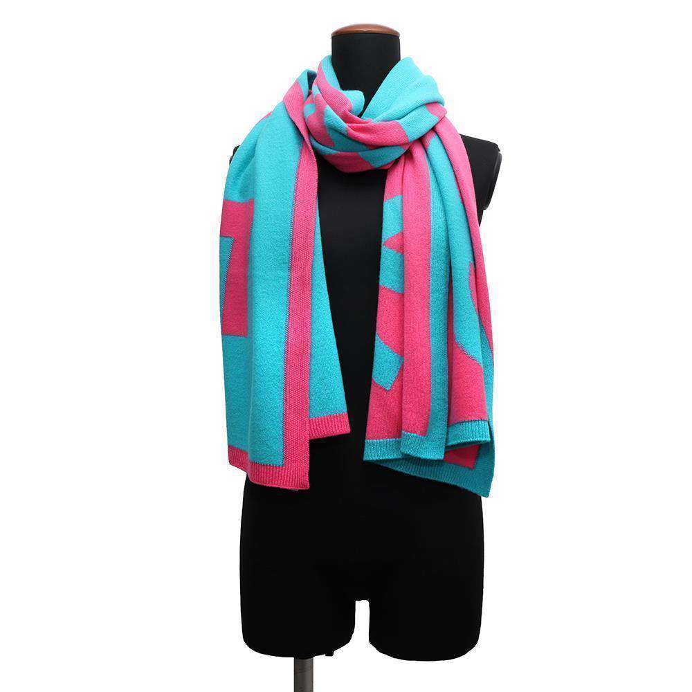 CHANEL CHANEL Logo/CC Logo Scarf Pink/Sky Blue Cashmere100%