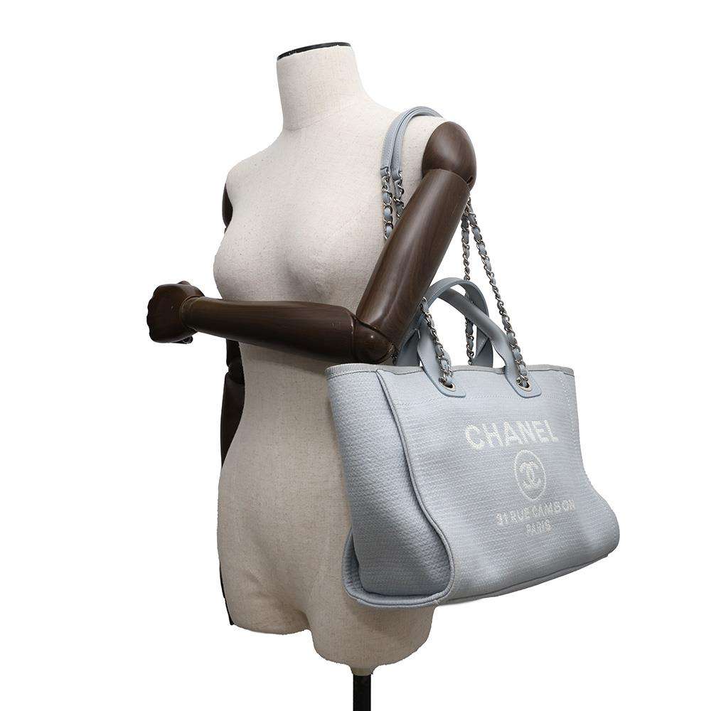 CHANEL Deauville shopping bag Blue GrayAS3257 Mix Fiber Size Small
