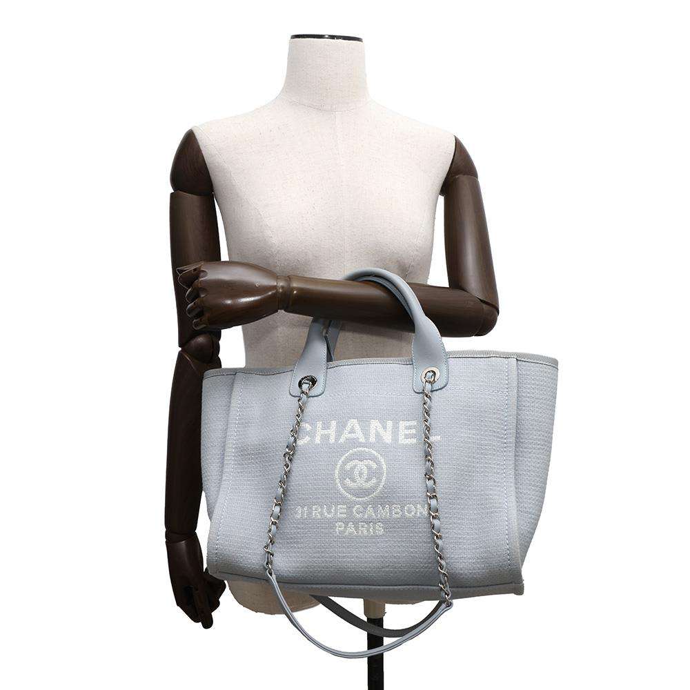 CHANEL Deauville shopping bag Blue GrayAS3257 Mix Fiber Size Small