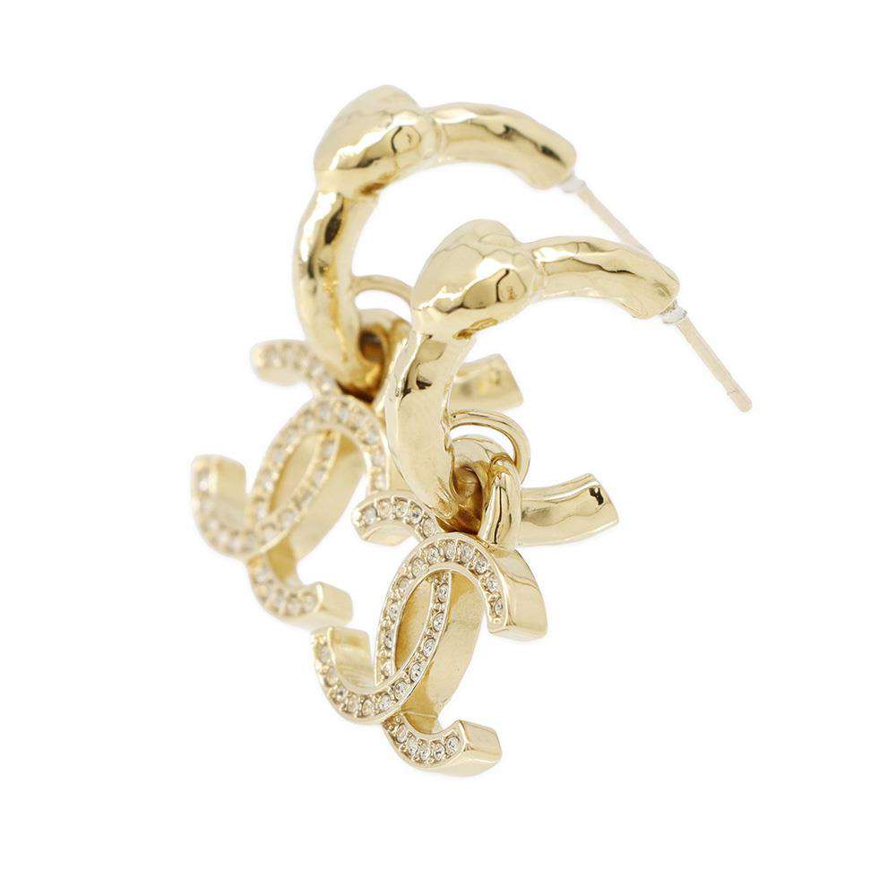 CHANEL CC Logo Rhinestone Hoop Heart GoldABA270 Metal
