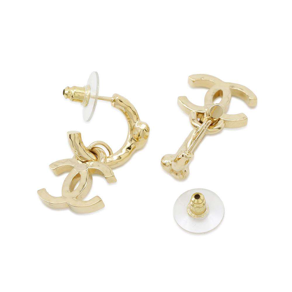 CHANEL CC Logo Rhinestone Hoop Heart GoldABA270 Metal