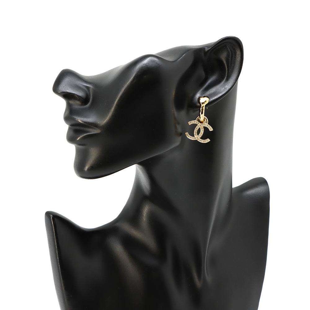 CHANEL CC Logo Rhinestone Hoop Heart GoldABA270 Metal