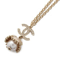 CHANEL CC Logo Flower Faux Pearl Necklace Gold Gold Plated Faux Pearl