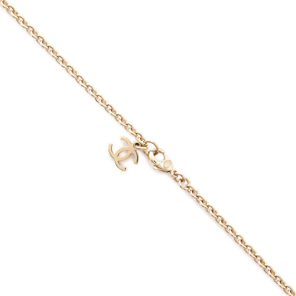 CHANEL CC Logo Flower Faux Pearl Necklace Gold Gold Plated Faux Pearl