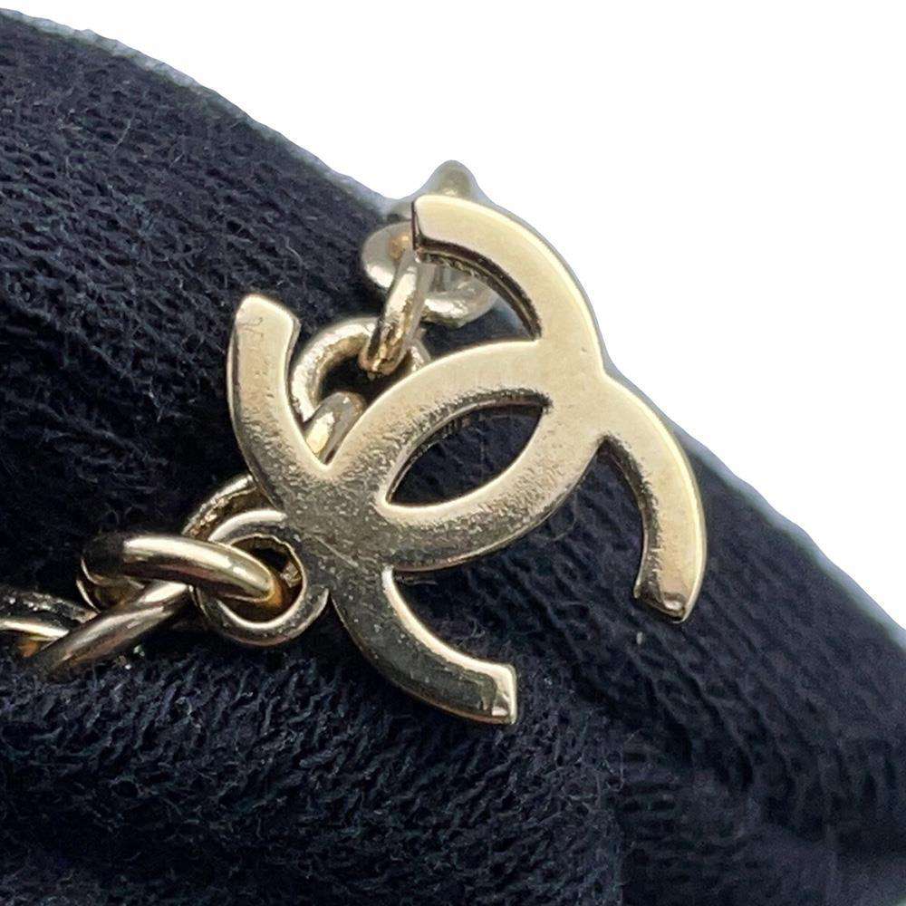 CHANEL CC Logo Flower Faux Pearl Necklace Gold Gold Plated Faux Pearl