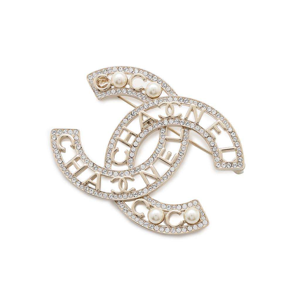 CHANEL CC Logo Pearl Brooch GoldAB4879 Gold Plated Strass