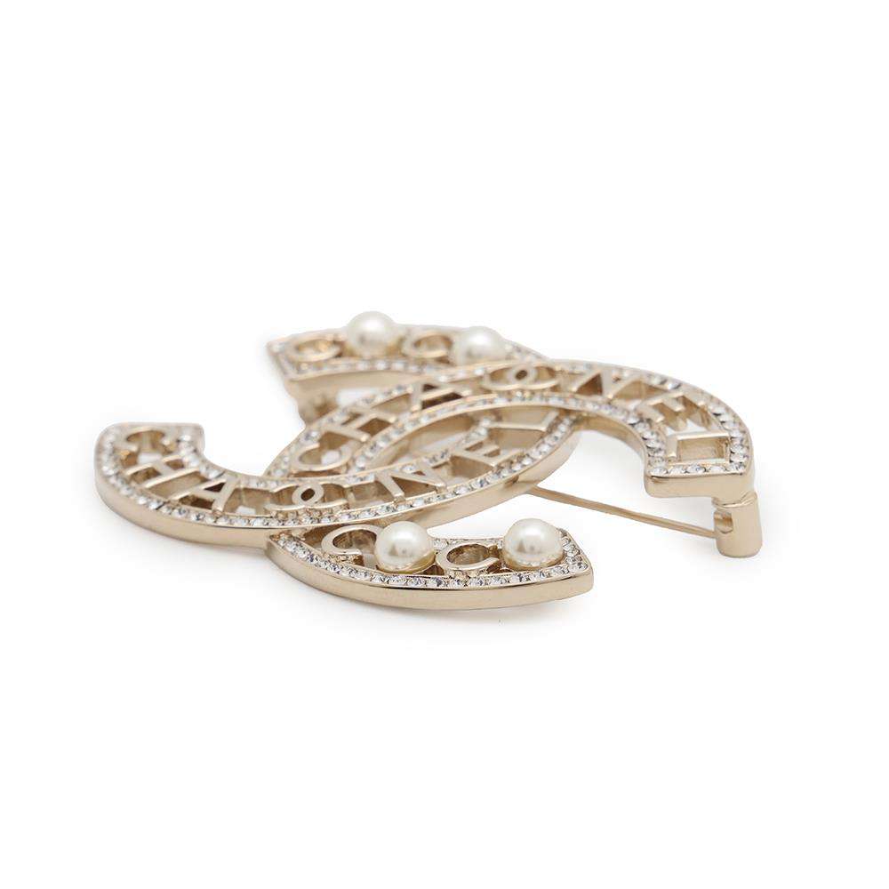 CHANEL CC Logo Pearl Brooch GoldAB4879 Gold Plated Strass