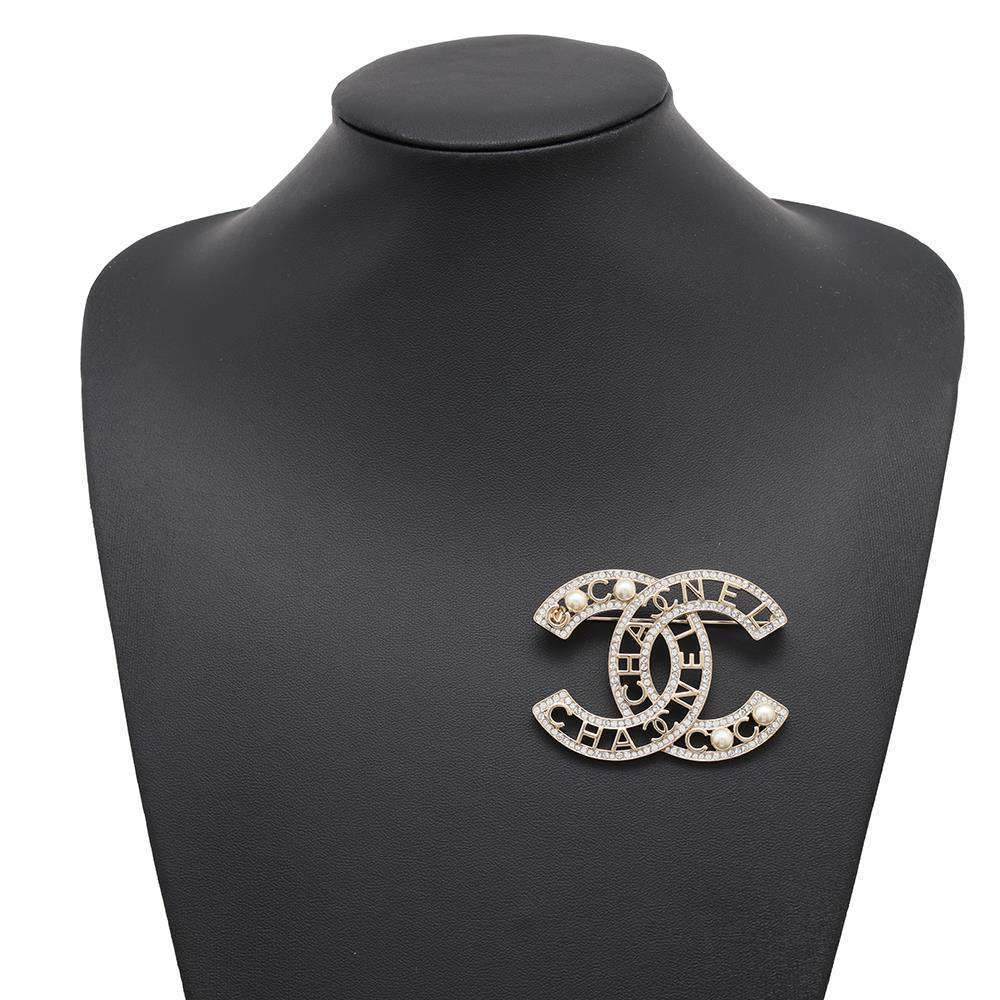 CHANEL CC Logo Pearl Brooch GoldAB4879 Gold Plated Strass